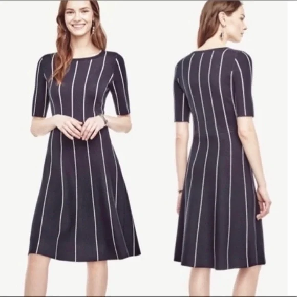 Ann Taylor | Dresses | Ann Taylor Navy Blue And White Striped Dress Sz Sm |  Poshmark